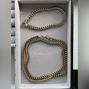 Stainless Steel Gold Toned Chain Necklace and Bracelet